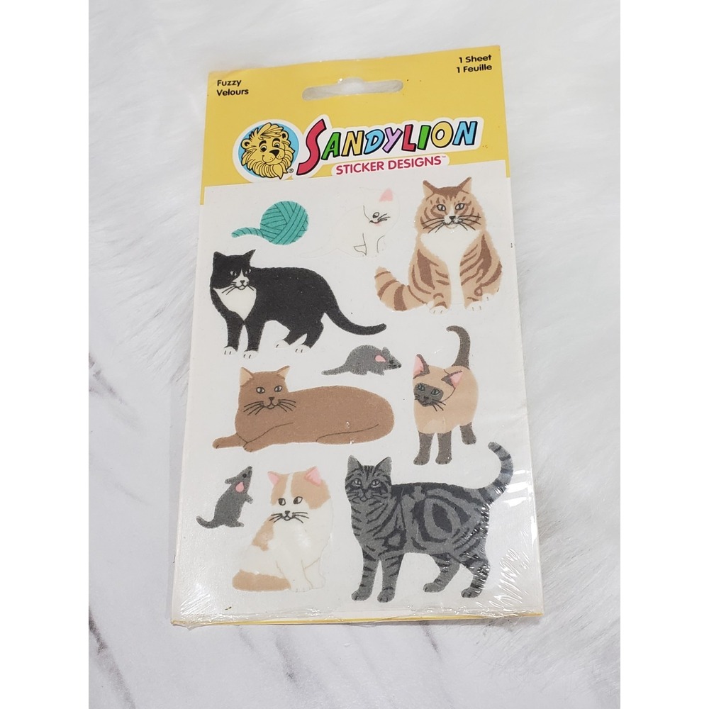 NEW‎ SandyLion Fuzzy Velours Cats assorted stickers sandy lion